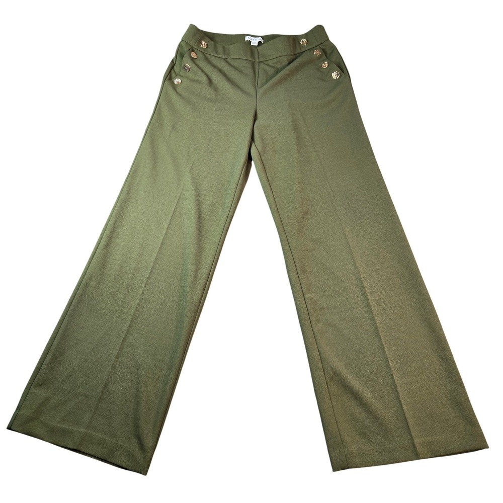 Jules & Leopold Olive Green Wide Leg Sailor Pants Gold Button Accent Size Medium
